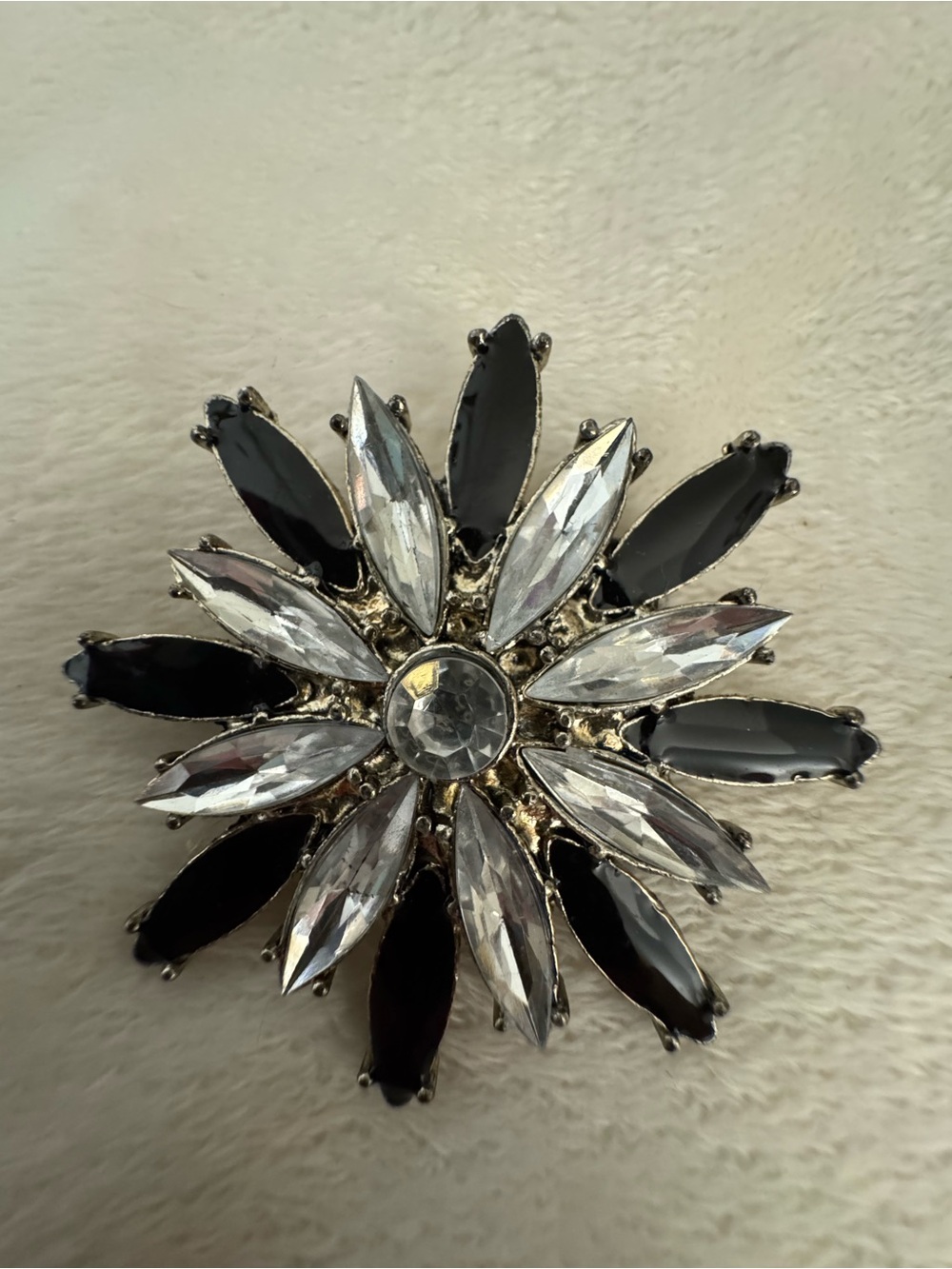 Black and Clear Crystal Floral Statement Brooch - Women Jewelry